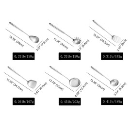 18/10 Stainless Steel Kitchen Utensils Set, 6 Pcs Professional All Metal Cooking Utensils Set 12-13.6 Inch, Wok Spatula, Ladle, Skimmer, Slotted Spatula Turner, Spaghetti Spoon, Large Spoon