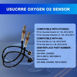 USUCRRE 2Pcs 234-5055 234-4568 O2 Oxygen Sensor, Automotive 02 Sensors Upstream Downstream Compatible with Kia Rio 2012-2014, for Soul L4 1.6L 2012-2015, for Hyundai Accent Veloster 2012 2013 2014