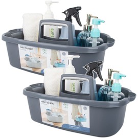 JiatuA Large Cleaning Supplies Organizer with Handle Portable Shower Caddy Basket Plastic Bucket Tool Storage for Bathroom, Bedroom, Kitchen, College Dorm, Under Sink, Garden, Dark Gray 2 Pack