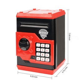 Setibre Piggy Bank, Electronic ATM Password Cash Coin Can Auto Scroll Paper Money Saving Box Toy Gift for Kids (Red)