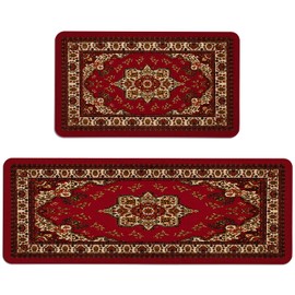 Mloabuc® Boho Kitchen Rug Sets 2 Piece with Runner Farmhouse Rubber Kitchen Mats for Floor Non Slip Washable Thin Kitchen Area Rug Floor Mat Waterproof Hallway Laundry Room Runner Rug
