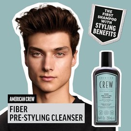 American Crew - Champú de fibra pre-estilista para hombres para cabello dañado y fino, champú fortalecedor, añade grosor y brillo, vegano, 8.4 onzas l