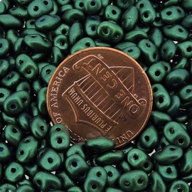 Czech Superduos Two-Hole Super Duo Seed Beads 5 x 2.5mm Pearl Shine Dark Green 22.5 Grams