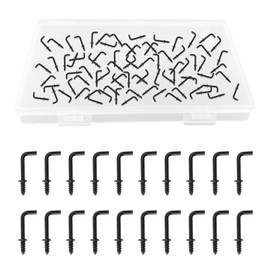 UFURMATE 1 Inch Screw Hooks, 90 Pieces Carbon Steel Coated L Shaped Hooks with Shoulders, Dresser, Cup Hooks, Right Angle Hooks, Self Tapping Screw Hooks (Black)