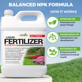Covington 10-10-10 NPK Liquid Fertilizer (32oz) – All Purpose Liquid 10 10 10 NPK - Lawn Food with Nitrogen Phosphorus Potassium Concentrate for Lawns, Outdoor & Indoor Plants, Vegetable Gardens
