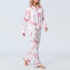 Women Autumn 2 Piece Lounge Outfit Bow Print Satin Pajama