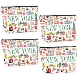 4PCS New York Souvenirs and Gifts Souvenirs from USA Makeup Bag Cosmetic Bag for Women Friend Sister Bestie New York Travel Lover Weekend Bag Vacation Christmas Birthday Friendship