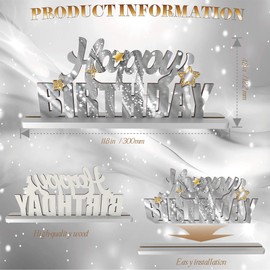 Silver Happy Birthday Sign Wooden Centerpieces for Women Men 20th 30th 40th 50th Office Birthday Party Table Decorations