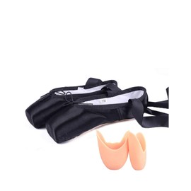 Daydance Ballet Pointe Shoes Girls Women Ribbon Ballerina Shoes with Toe Pads, Black, 10