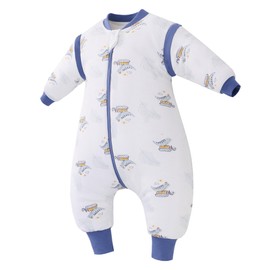 LAT Baby Sleeping Bag with Feet 2.5 TOG Winter Warm Toddler Sleep Sack with Legs Long Sleeves Removable 100% Cotton Wearable Blanket for Girls Boys (Dinosaur, M (12-24 Months))