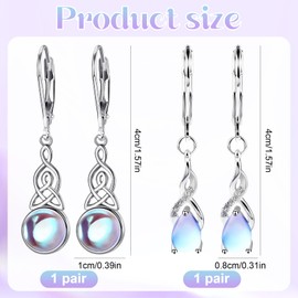 Srup 2 Pairs Moonstone Earrings, Hanging Moonstone Earrings Silver, Girls Moonstone Cubic Zirconia Hoop Earrings, Silver Irish Celtic Knot Heart Earrings, Moonstone Earrings Made of Sterling Silver,