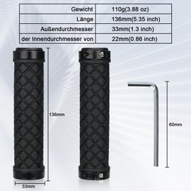 KOOOGEAR Bicycle Grips Non-Slip Handlebar Grips Bicycle Ergonomic Grips, Two Sides Lock-On Design Bicycle Handlebar Grips for 22 mm E-Bike, Trekking Bike, Mountain Bike, Touring Bike