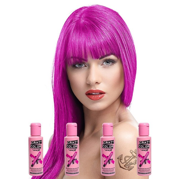 Renbow Crazy Colour Semi Permanent Hair Colour Cream Pinkissimo No. 42 100 ml x 4 Bottles. by Renbow