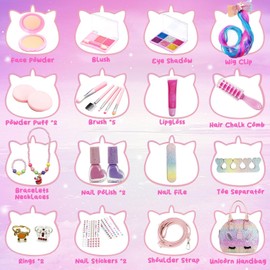 Kids Makeup Kit for Girl, Washable Makeup Sets Toys with Unicorn Purse, Toddler Pretend Play Set Vanity Birthday Gift for Ages 3 4 5 6 7 8 9 10 12 Years Old
