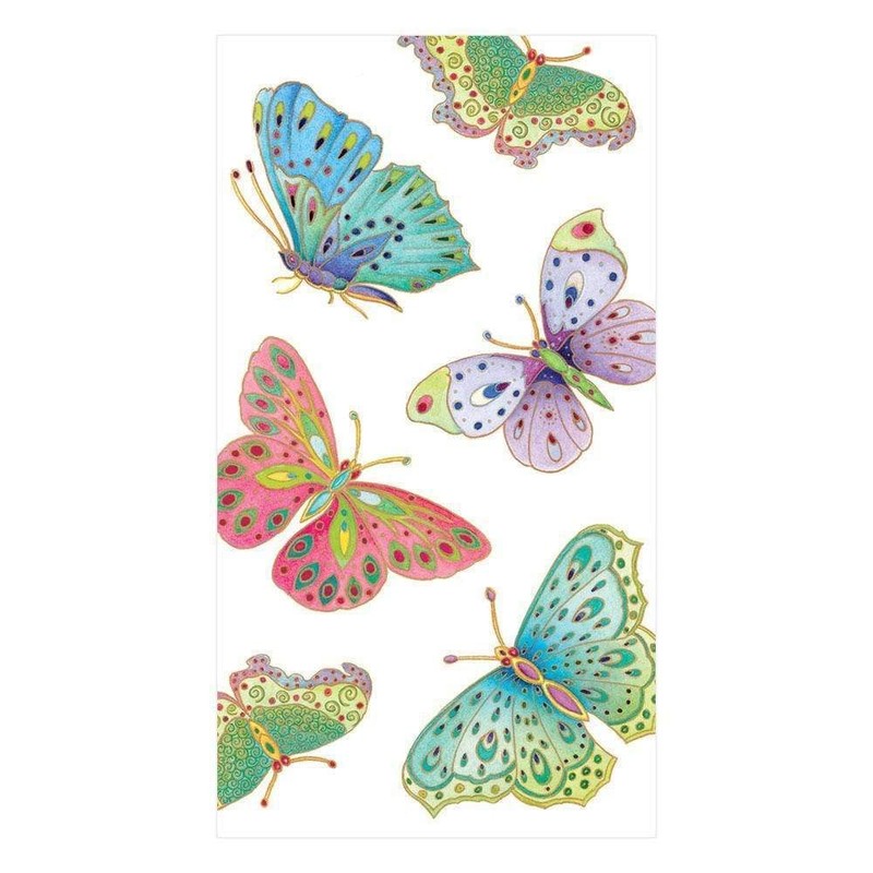 Caspari Jeweled Butterflies Guest Towel, Multicolor