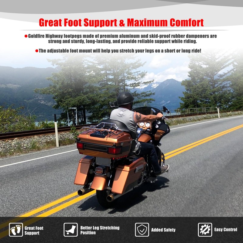 Goldfire Universal Motorcycle 1.25" Highway Pegs, 32mm Adjustable Engine Guard