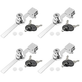Jiozermi 4 Pack Sliding Glass Door Ratchet Lock with 4 Keys, Drawer Display Case Lock, Keyed Alike Showcase Lock with Chrome Finish, Large Size