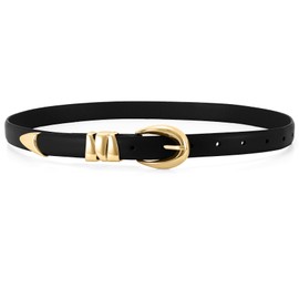 WHIPPY Women Leather Belt for Jeans Pants Dresses Skinny Waist Belt Fashion Ladies Belt S Black Gold Buckle