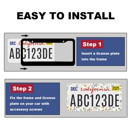 1pcs Wild Flowers Floral License Plate Frame for Women,White Nature Plant car Decorative tag Frames Girly,White Floral License Plate Cover Holder for Vehicle with Double Sided car Keychain tag