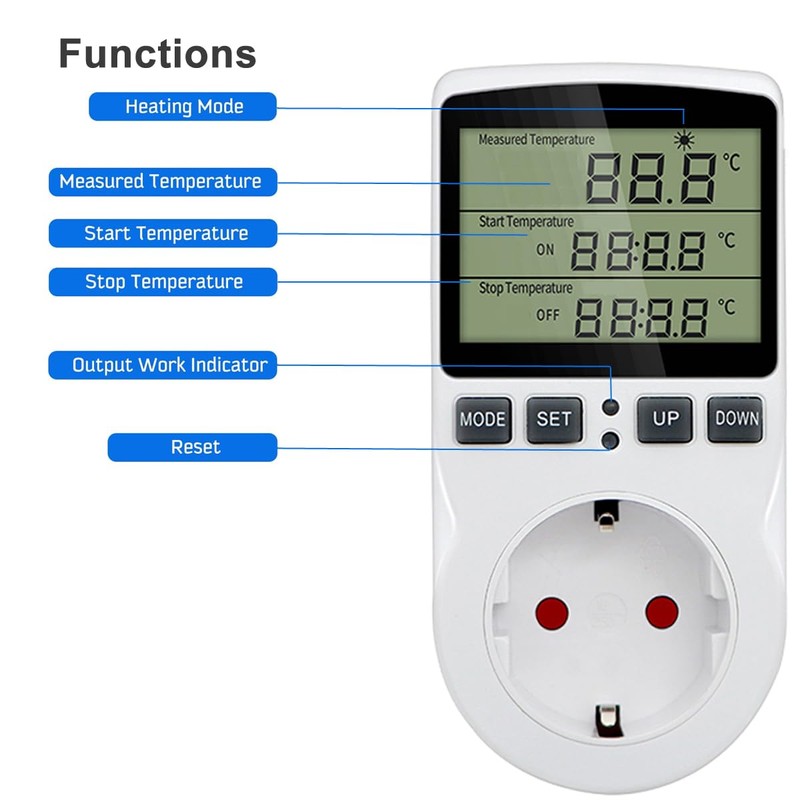 Greluma 1 Piece AC 230V Digital Temperature Controller Socket with