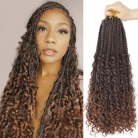 Goddess Box Braids Crochet Hair With Curly Ends 18 Inch Bohomian Box Braids Crochet Braids 8 Packs 3X Crochet Braids Synthetic Braiding Hair Extension for Black Women (18 Inch (Pack of 8), T1B 30)