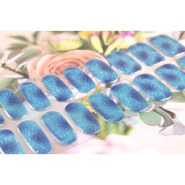 LIFOOST Gel Nail Polish Strips Crystal Blue Adhesive Full Wrap Gel Nail Art Sticker, Waterproof Gel Nail Wrap Stickers