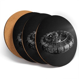 Destination Vinyl ltd Great Coasters (Set of 4) Round - BW - Science Fiction Spaceship Fantasy Drink Glossy Coasters/Tabletop Protection for Any Table Type #36060