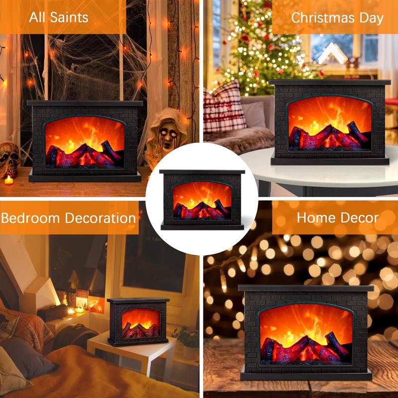 Fireplace Lanterns Decorative,Small Fake Fireplace,Flame Effect LED Fire Lamp,Battery Operated