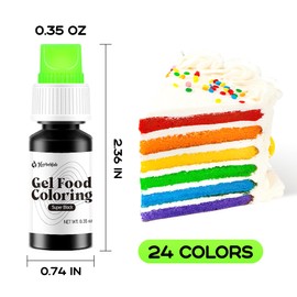 Herbeklab Gel Food Coloring 24 Colors x 0.35 oz Concentrated Gel Based Food Dye Vibrant Icing Colors Neon Food Gel Coloring for Baking Cake Decorating Cookies Fondant, 10g / Bottle