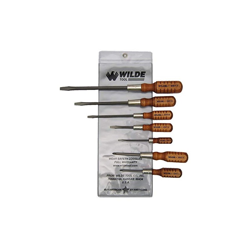 Wilde Tool SW7/VP 7-Piece Wooden Handle Screwdriver Set-Vinyl Pouch