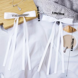 TOCESS Hair Bow Clips for Women White Cute Hair Bow for Girl Butterfly Accessories for Thick Thin Hair 6Pcs 9Inch Long Tail French Ribbon Silky Satin Bowknot Barrettes for Long Short Hair