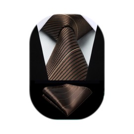 HISDERN HTC-04S Men's Necktie, Chief Set, 40 Patterns, Business, Weddings, Formal, Job Hunting, Graduation Ceremonies, Dresses, Gift, 14 brown (stripe)