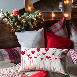 Ogiselestyle Valentine Hearts Floral Throw Pillow Cover, 12 x 20 Inch Valentine's Day Love Cushion Case Decoration for Sofa Couch