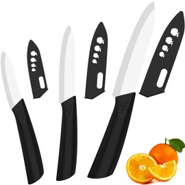 Ceramic Knife Set with Sheaths - Super Sharp Rust Proof Stain Resistant Ceramic Knives Set - Includes 5-inch Utility Knife, 4-inch Fruit Knife, 3-inch Paring Knife