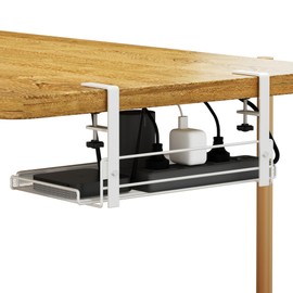 Under Desk Cable Management Tray, No Drill Steel Desk Cable Organizers, Wire Management Tray Cable Management Rack, Desk Cable Tray with Wire Organizer and Desk Cord Organizer (14.37in Length)