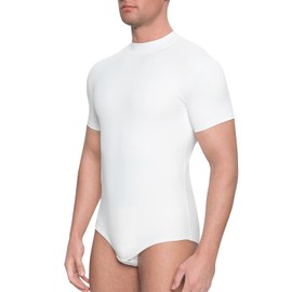 Landofgenie Mens Mock Neck Short Sleeve Onesie Solid One Piece Bodysuit Basic Romper Pajama Crotch Snaps White XL