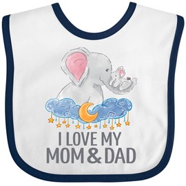 inktastic I Love My Mom and Dad Cute Elephants in Night Sky Baby Bib White and Navy 41f13