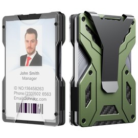 HNHFTT Slim Wallet for Men,Metal Wallets with Money Clip with Clear ID Window badge holder/ID Card Holder,RFID Blocking,Holds 15 Cards,Carbon Fiber & Tactical Design, Anti-Scratch