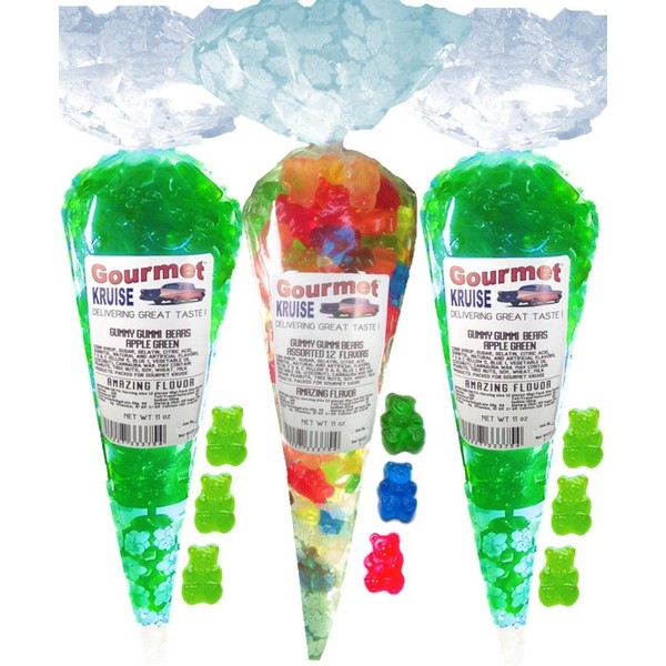 Green Gummy Bears (2) Apple (1) Assorted 12 Flavor Gummi