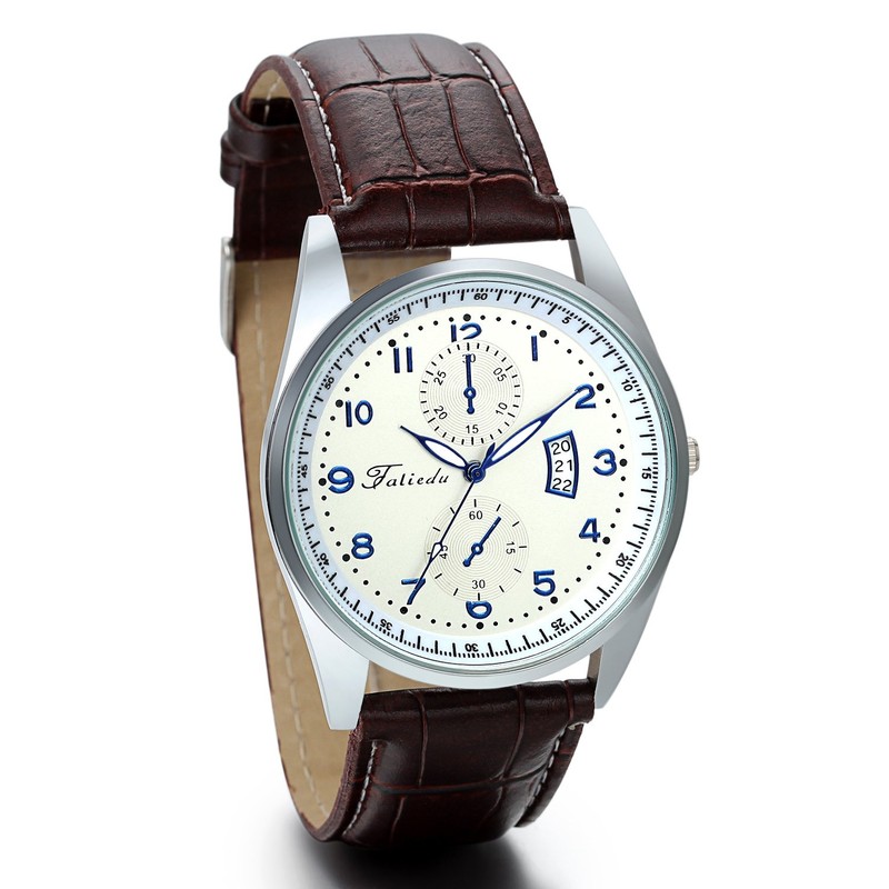 JewelryWe Men's Classics Watch with Brown Leather Strap