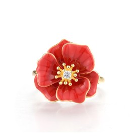 Santuzza Peony Ring 925 Sterling Silver White Cubic Zirconia Enamel Red Flower Statement Ring for Women (9)