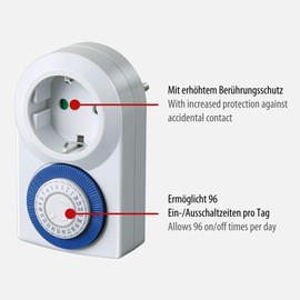 Brennenstuhl Zeitschaltuhr MMZ 20, mechanische Timer-Steckdose (Tages-Zeitschaltuhr, mit erhöhtem Berührungsschutz, für den Innenbereich) weiß