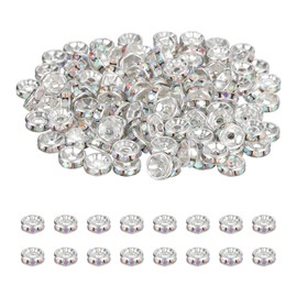 PATIKIL 8mm Rondelle Spacer Bead, 200 Pcs Crystal Rhinestone Loose Bead Spacers for Jewelry Making, DIY Bracelets, Necklace, Silver/AB White