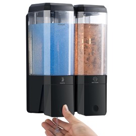 Shampoo and Conditioner Dispenser,GlintGath Shower Dispenser 2 Chamber No Drill Shampoo Dispenser for Shower Wall Mounted Shower Soap Dispenser for Bathroom Hotel,Large Capacity 2 * 500ML,Black