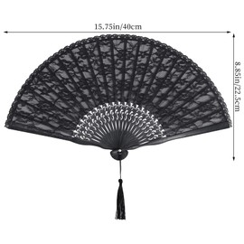 choyaxo Lace Handheld Chinese Folding Fan Bamboo Silk Folding Fan for Women Wedding Decoration Dancing Party, Black