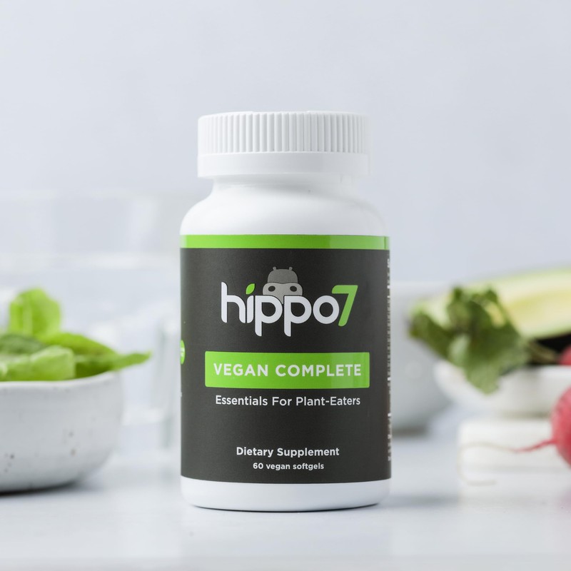 Hippo7 Vegan Complete Multivitamin Vitamin B12, Vitamin D, Omega-3 DHA+EPA,