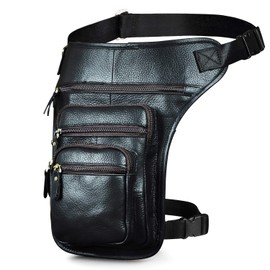 Le'aokuu Mens Genuine Leather Sport Outdoor Hip Bum Fanny Belt Waist Pack Drop Leg Thigh Messenger Bag 3111 (3111 The Black)