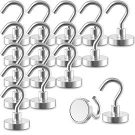 Pack of 16 Magnetic Hooks, 22 kg Extra Strong Magnetic Hooks, Strong Magnets with Hooks, Strong Neodymium Magnetic Grill Hooks for Workshop Equipment, Rear Tent, Grill (25 x 44.9 mm)