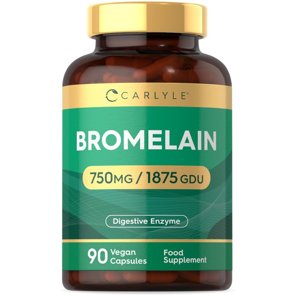 Bromelain High Strength 750mg | 1875 GDU | 90 Vegan Capsules | Digestive Enzyme Supplement | by Carlyle