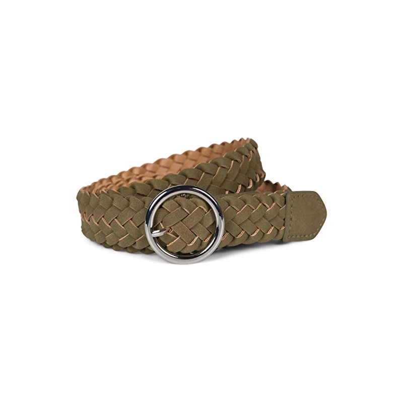 styleBREAKER 03010125 Women's Braided Belt with Round Buckle, Faux Leather,